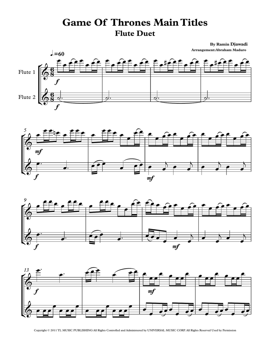Game Of Thrones Flute Duet scores gallery preview page 1
