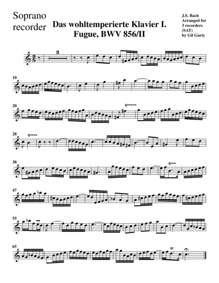Fugue from Das wohltemperierte Klavier I, BWV 856/II (arrangement for 3 recorders)