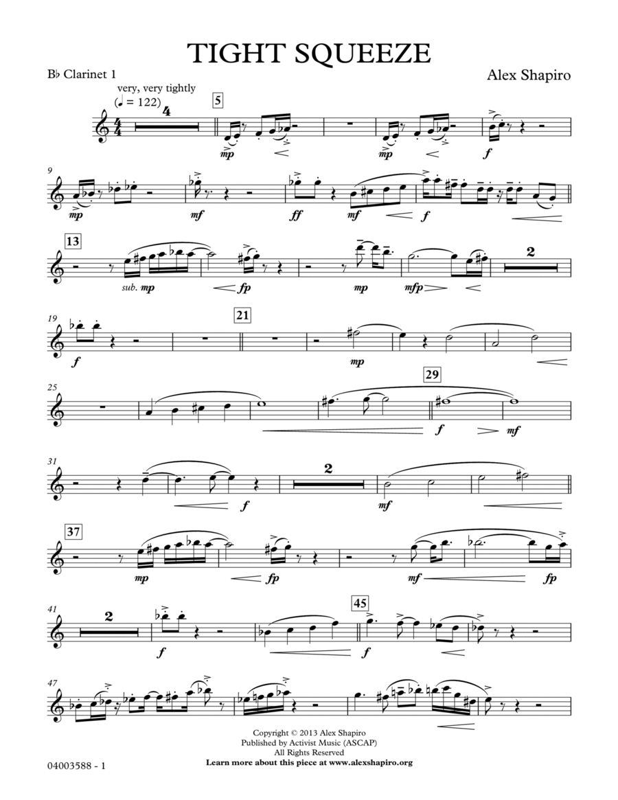 Tight Squeeze - Bb Clarinet 1 Concert Band scores gallery preview page 1