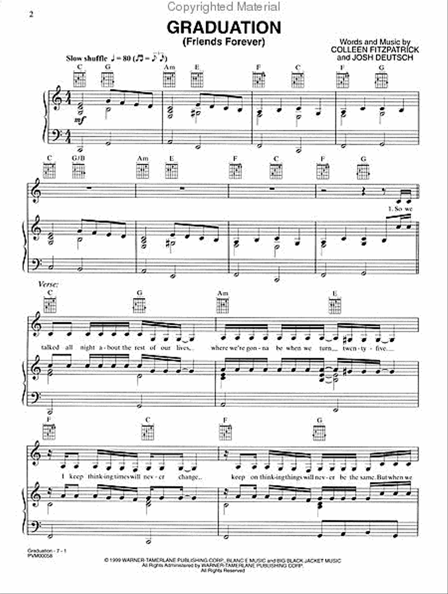 Graduation (Friends Forever) Piano, Vocal, Guitar scores gallery preview page 2