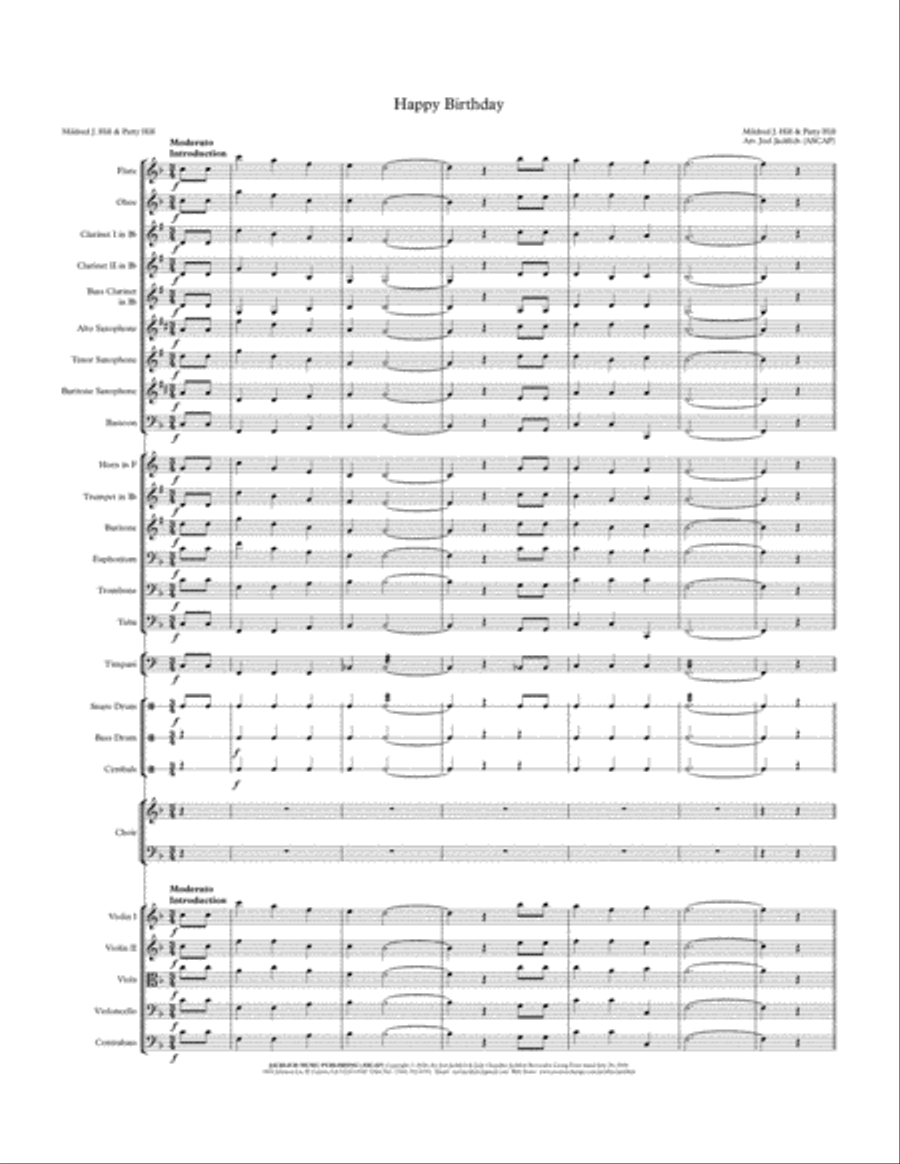 Happy Birthday (Band/Orchestra/Chorus) 4-Part scores gallery preview page 1