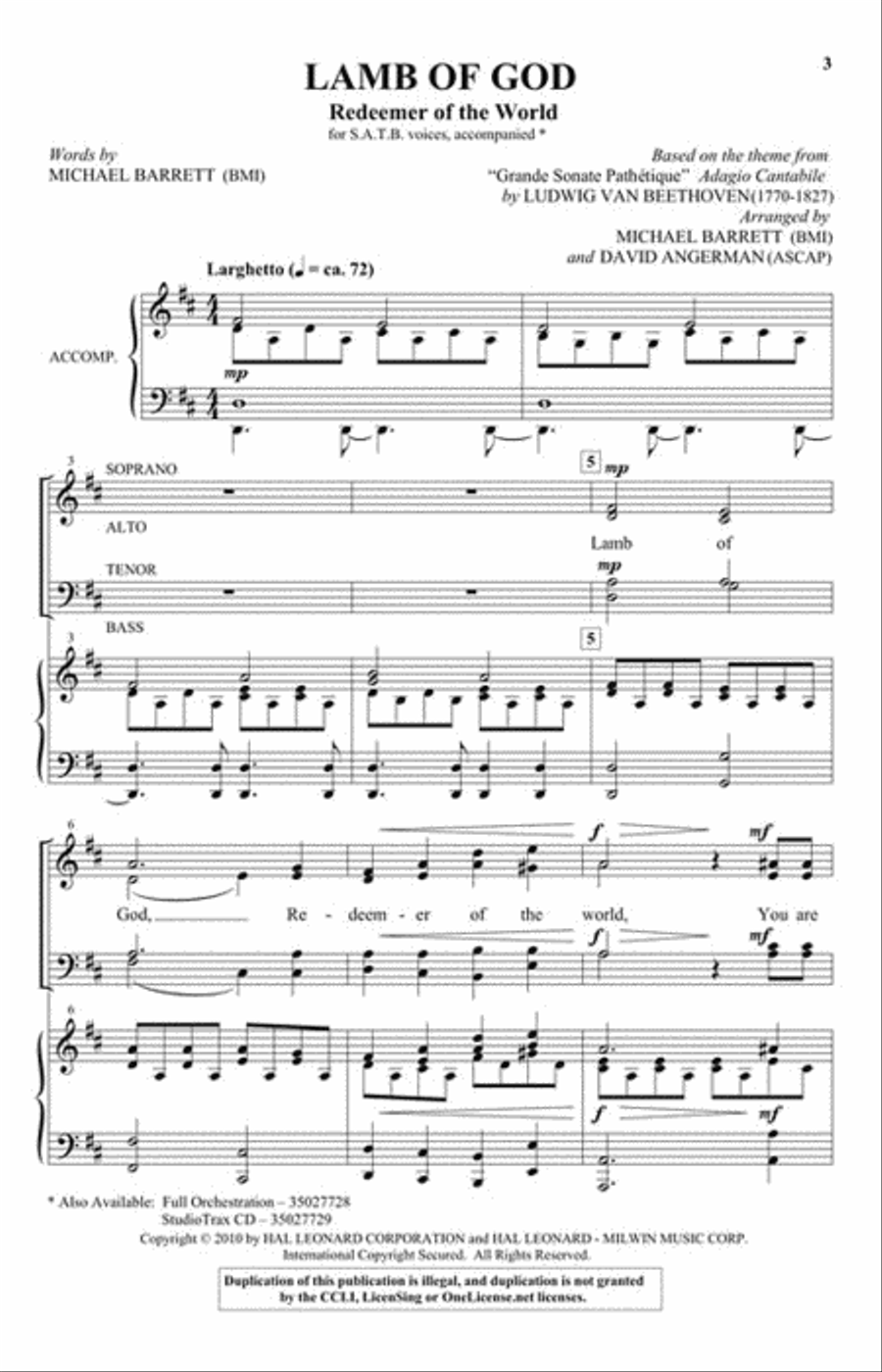 Lamb of God (Redeemer of the World) 4-Part scores gallery preview page 2