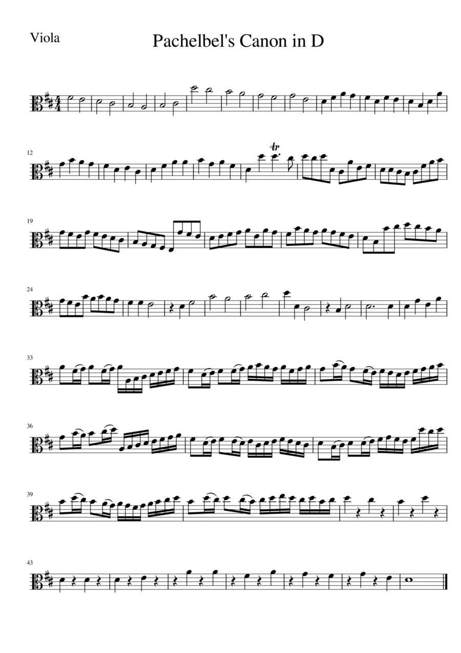 CANON IN D EASY VERSION FOR VIOLA Chamber Music scores gallery preview page 1