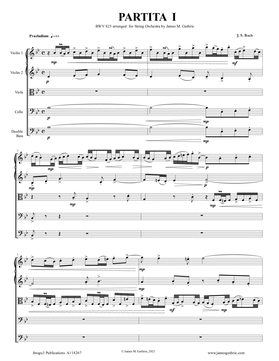 BACH: Six Partitas Complete BWV 825-830 for String Orchestra String Orchestra scores gallery preview page 1