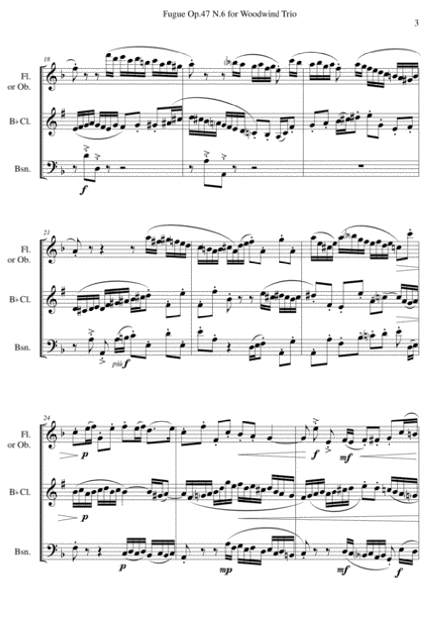 Fugue Op.47 N.6 for Woodwind Trio Fugue Op.47 N.6 for Woodwind Trio Woodwind Quintet scores gallery preview page 3