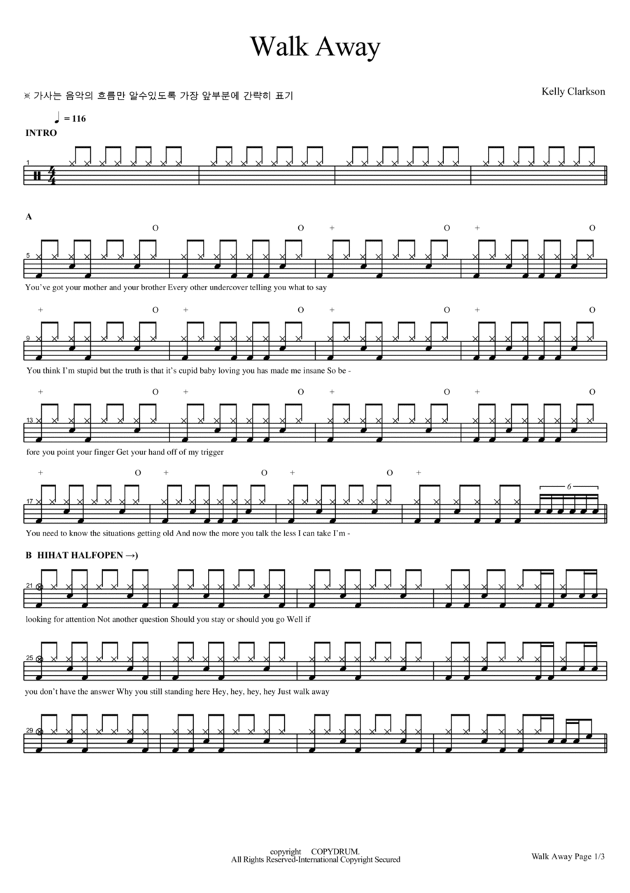 Walk Away Drum Set scores gallery preview page 1