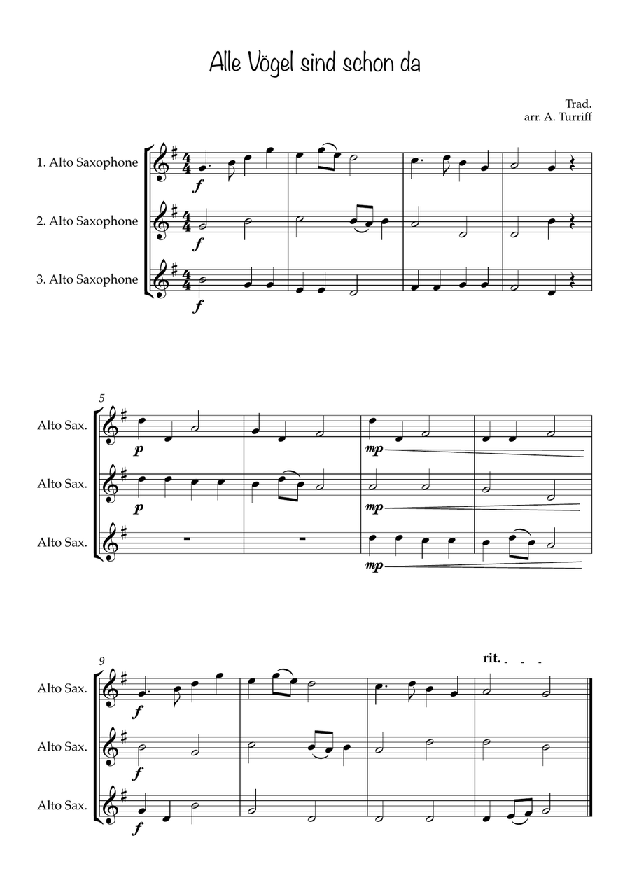 Alle Vögel sind schon da - Alto Saxophone Trio