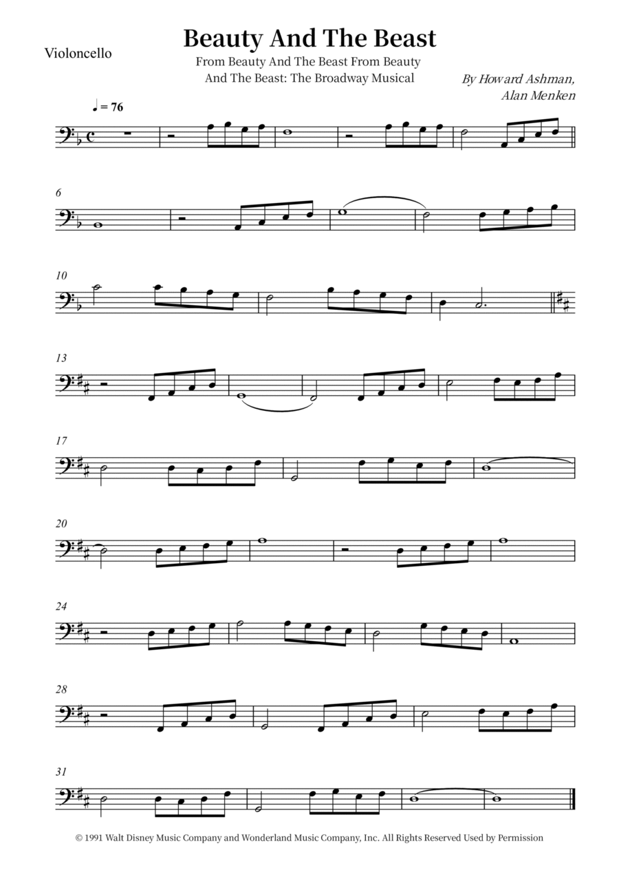 Beauty And The Beast Cello Solo scores gallery preview page 1
