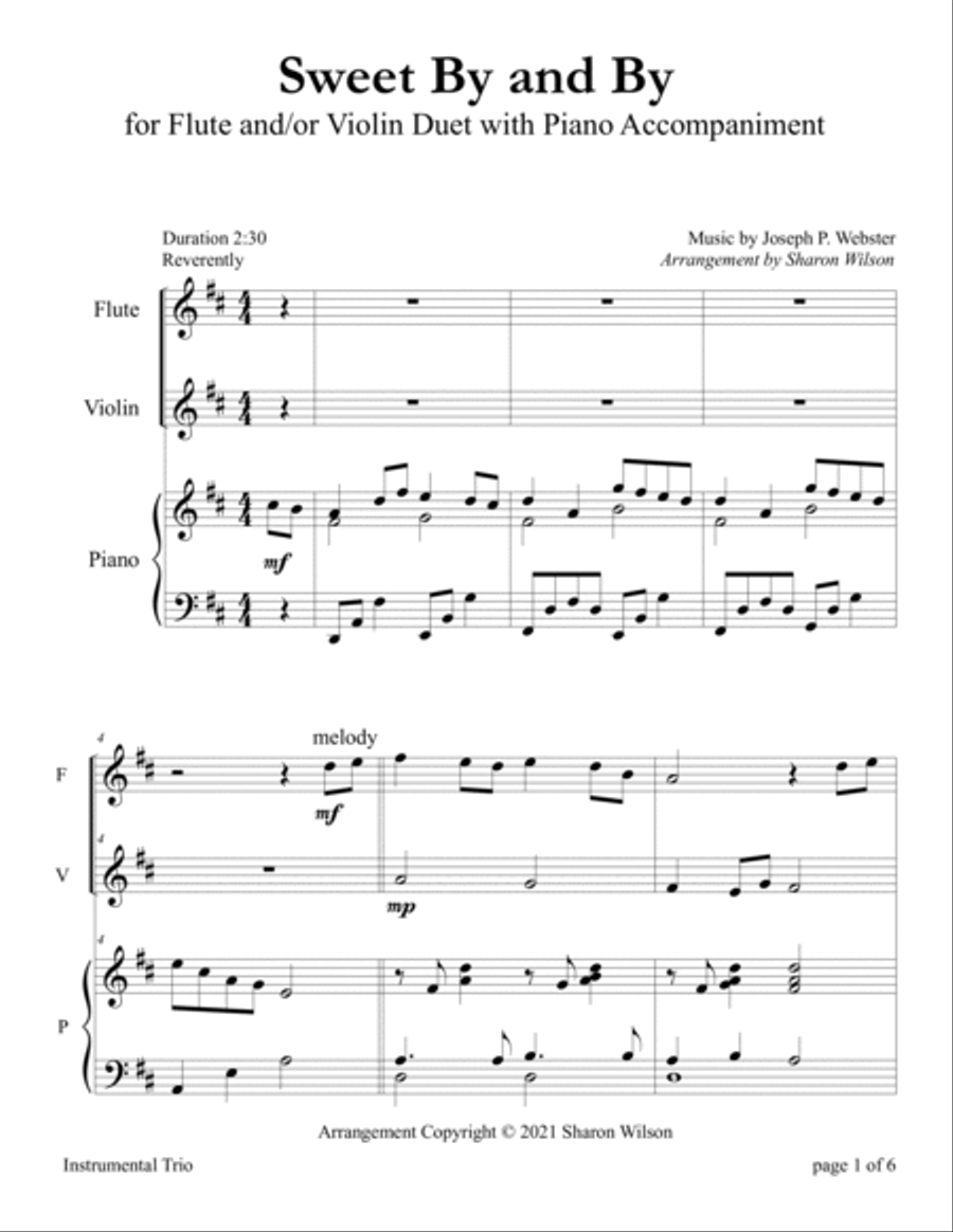 In the Sweet By and By (for Flute and/or Violin Duet with Piano accompaniment) Flute scores gallery preview page 5