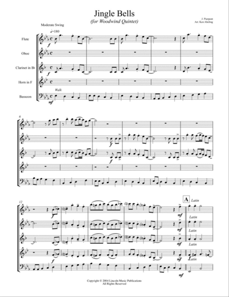 Jingle Bells (for Woodwind Quintet) Woodwind Quintet scores gallery preview page 2