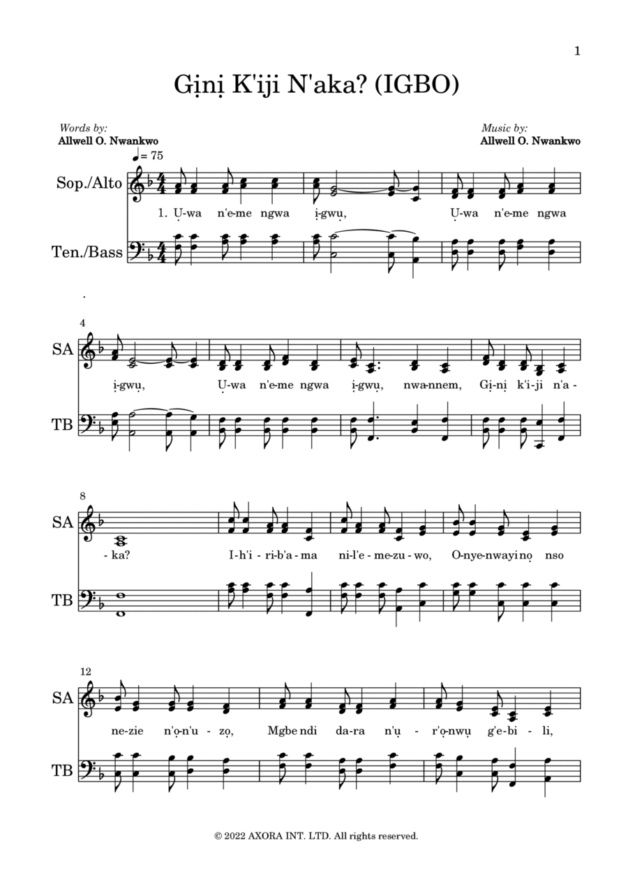 Gini K'iji N'aka? (IGBO) 4-Part scores gallery preview page 1