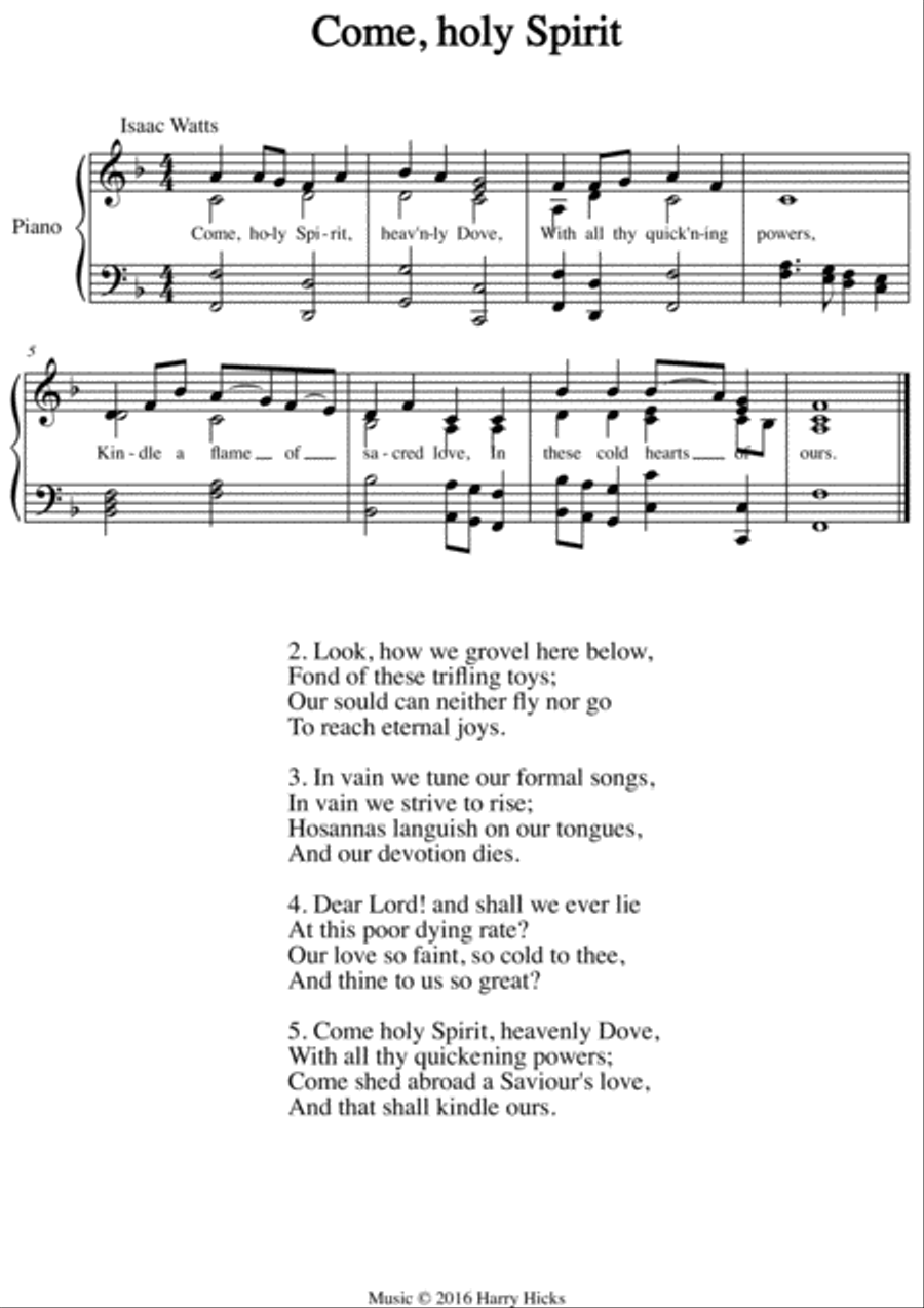 Come, Holy Spirit. A new tune to a wonderful Isaac Watts hymn. Unison Choir scores gallery preview page 1