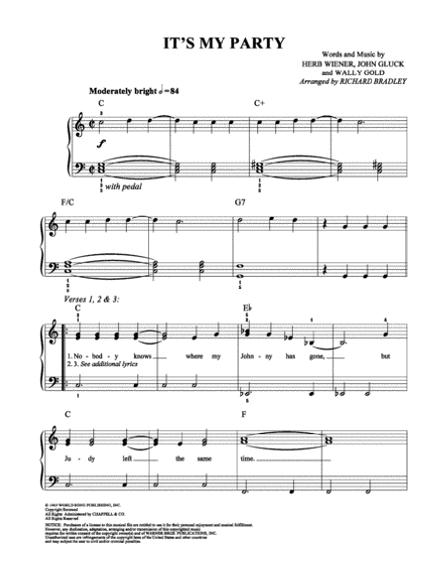 It's My Party It's My Party Easy Piano scores gallery preview page 1