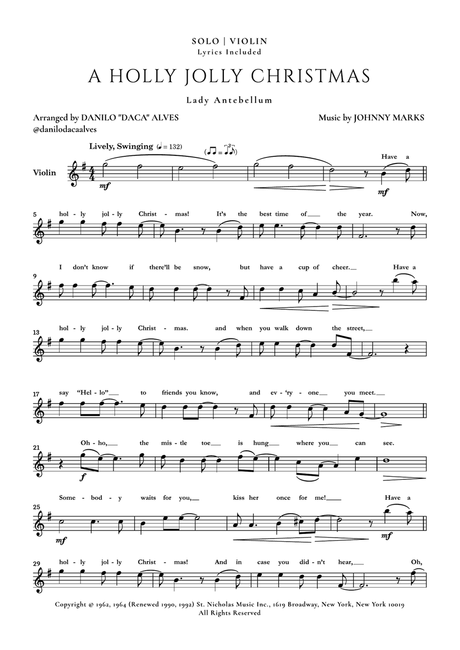 A Holly Jolly Christmas Violin Solo scores gallery preview page 1