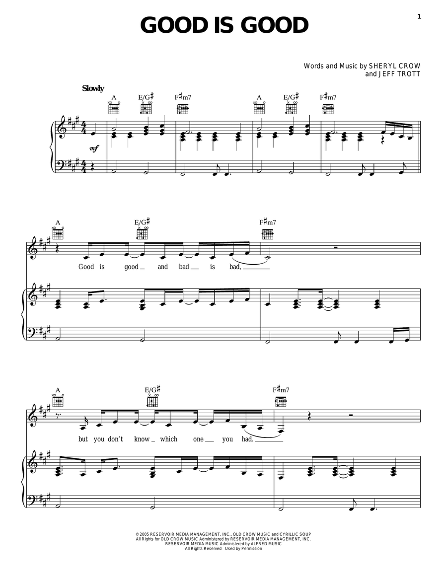 Good Is Good Good Is Good Piano, Vocal, Guitar scores gallery preview page 1