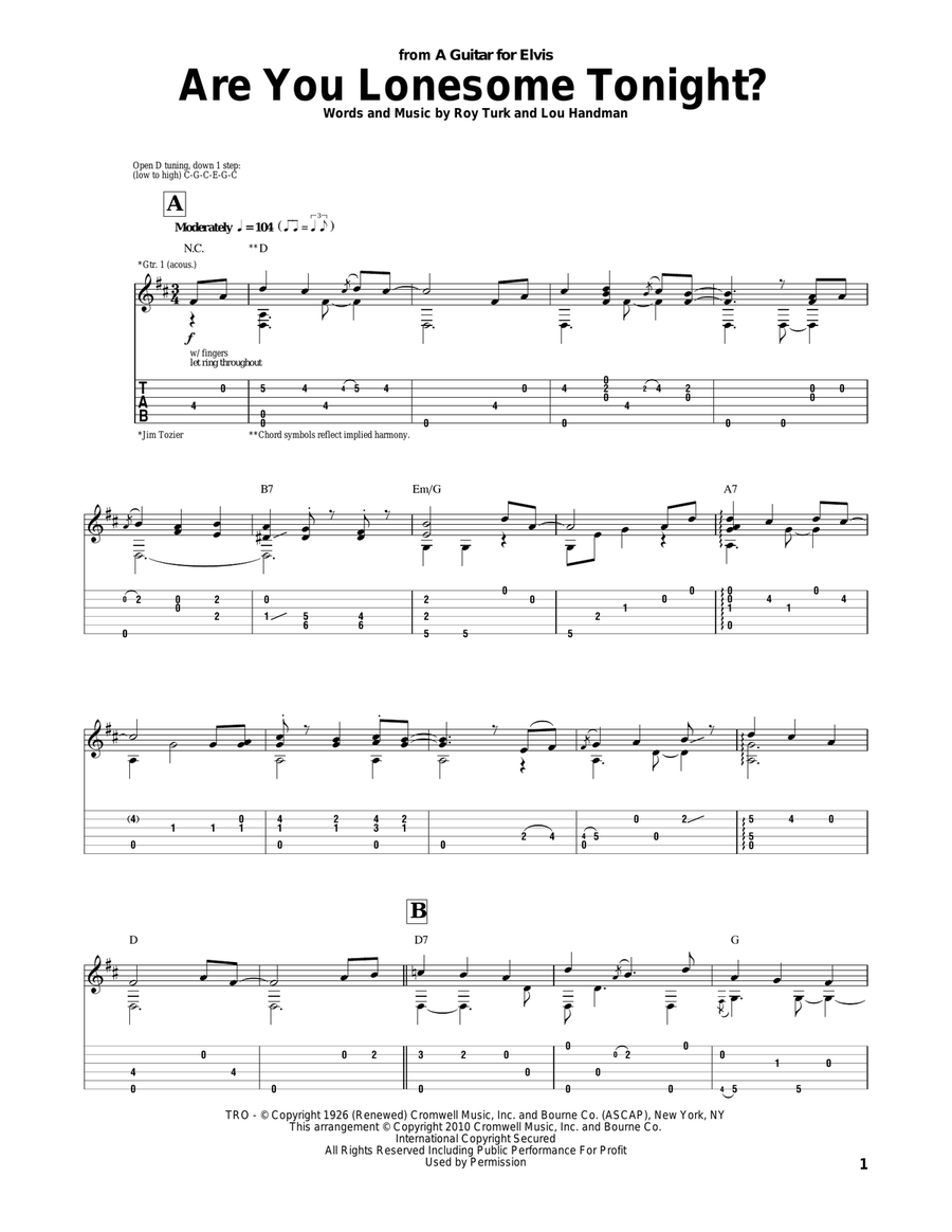Are You Lonesome Tonight? Guitar Tablature scores gallery preview page 1