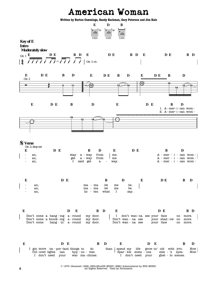 American Woman Electric Guitar scores gallery preview page 1
