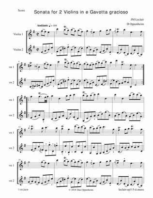 Leclair: Sonata op. 3, Nr. 5 in e, Mvt 2; for 2 Violins (or Violin and Viola).