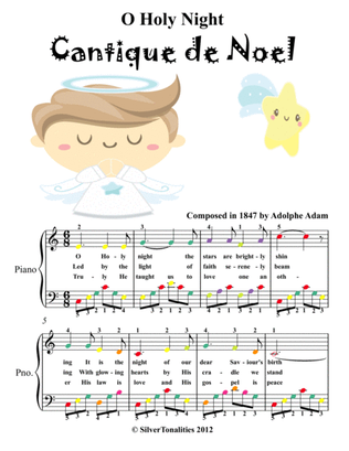 O Holy Night Easy Piano Sheet Music with Colored Notes