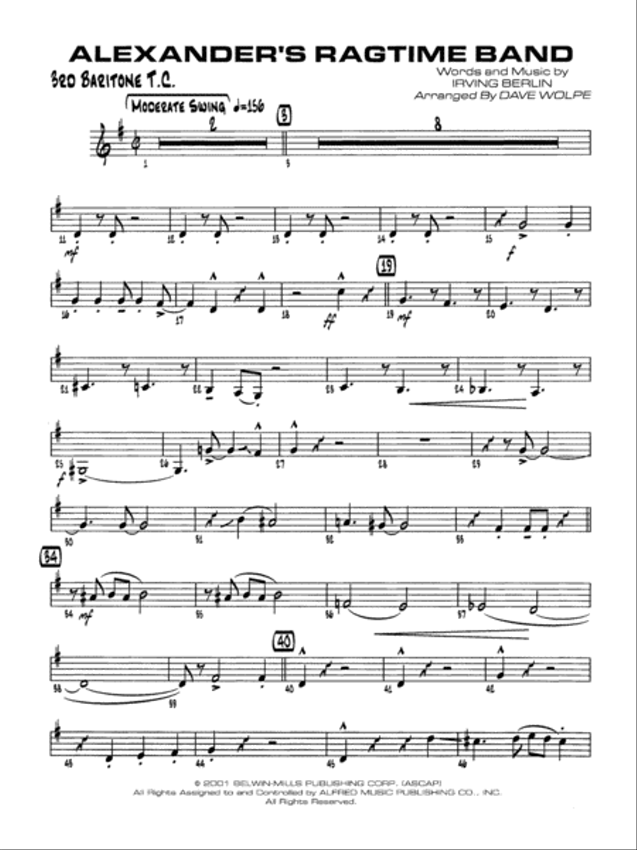 Alexander's Ragtime Band: 3rd Baritone T.C. Jazz Ensemble scores gallery preview page 1