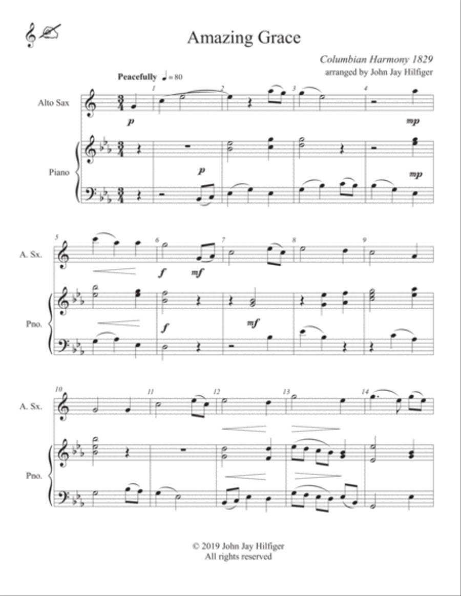 Amazing Grace for Alto Saxophone and Piano Alto Saxophone scores gallery preview page 3