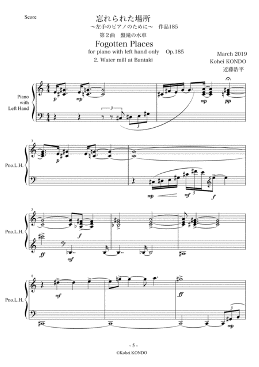 Forgotten Places for piano with left hand only　Op.185