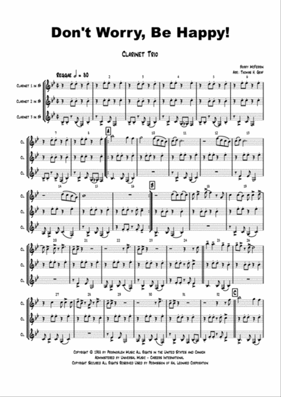 Don't Worry, Be Happy Woodwind Trio scores gallery preview page 1