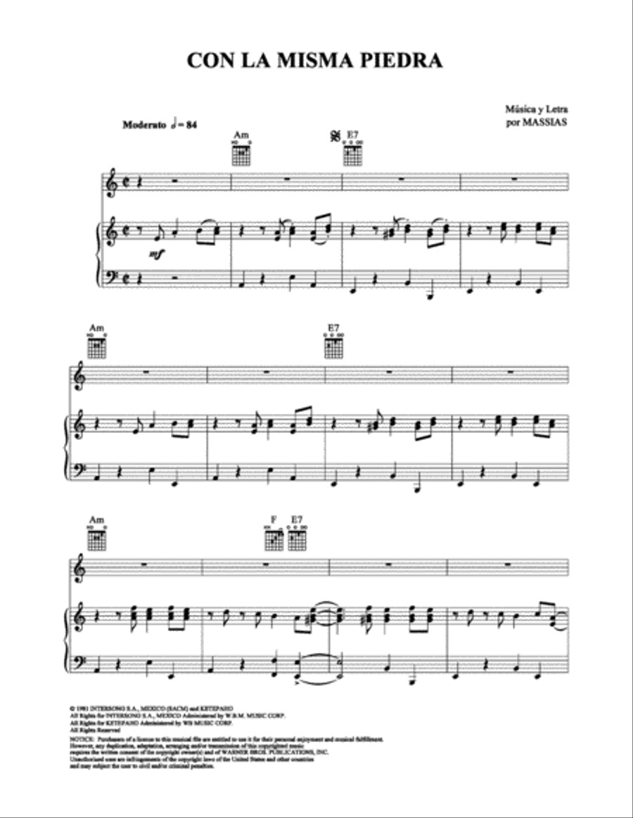 Con la Misma Piedra Piano, Vocal, Guitar scores gallery preview page 1