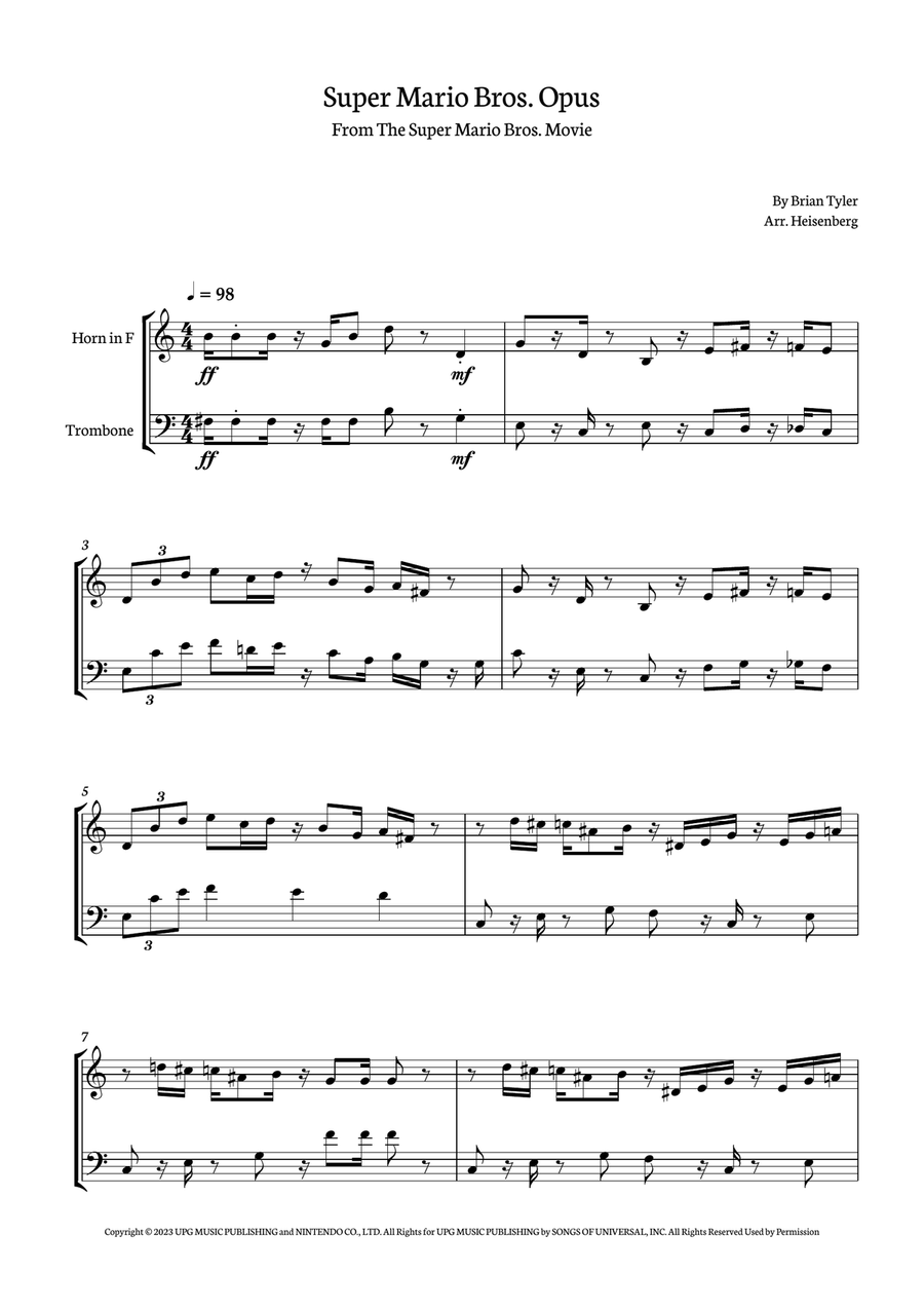 Super Mario Bros. Opus Brass Duet scores gallery preview page 1