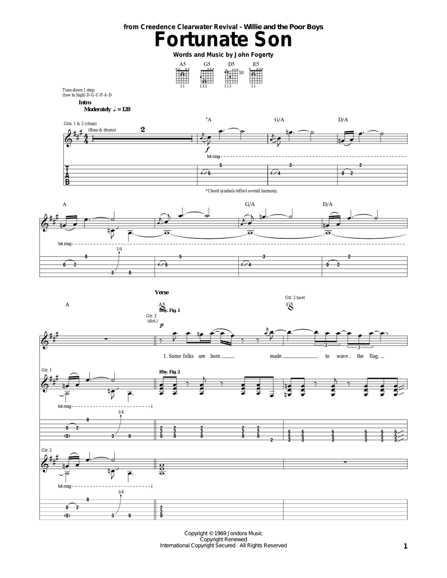 Fortunate Son Acoustic Guitar scores gallery preview page 1