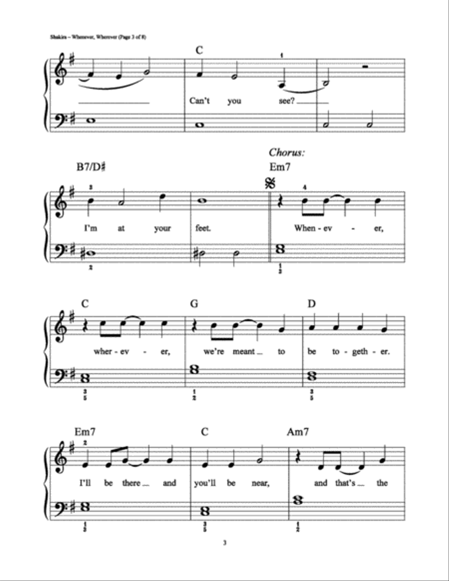 Whenever, Wherever Easy Piano scores gallery preview page 3