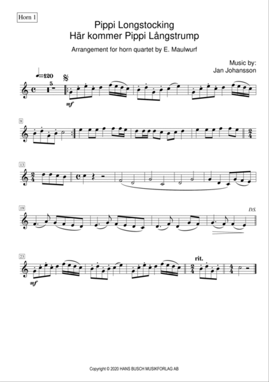 Here Comes Pippi Longstocking Brass Quartet scores gallery preview page 3