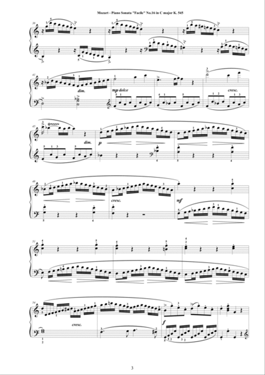 Mozart - Piano Sonata 'Facile' No.16 in C major K 545 - Complete score Easy Piano scores gallery preview page 3