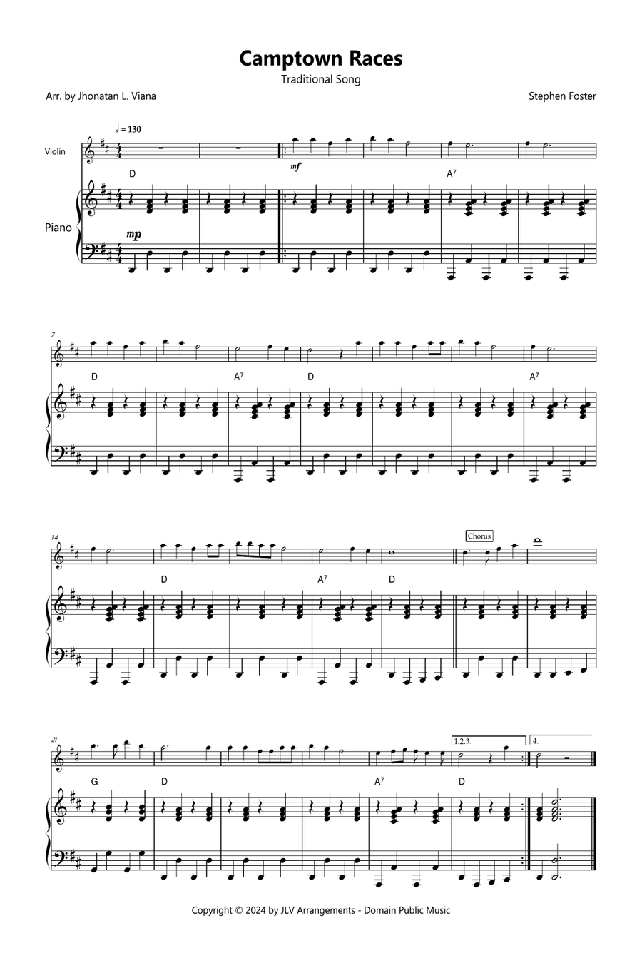 Camptown Races Violin Solo scores gallery preview page 1