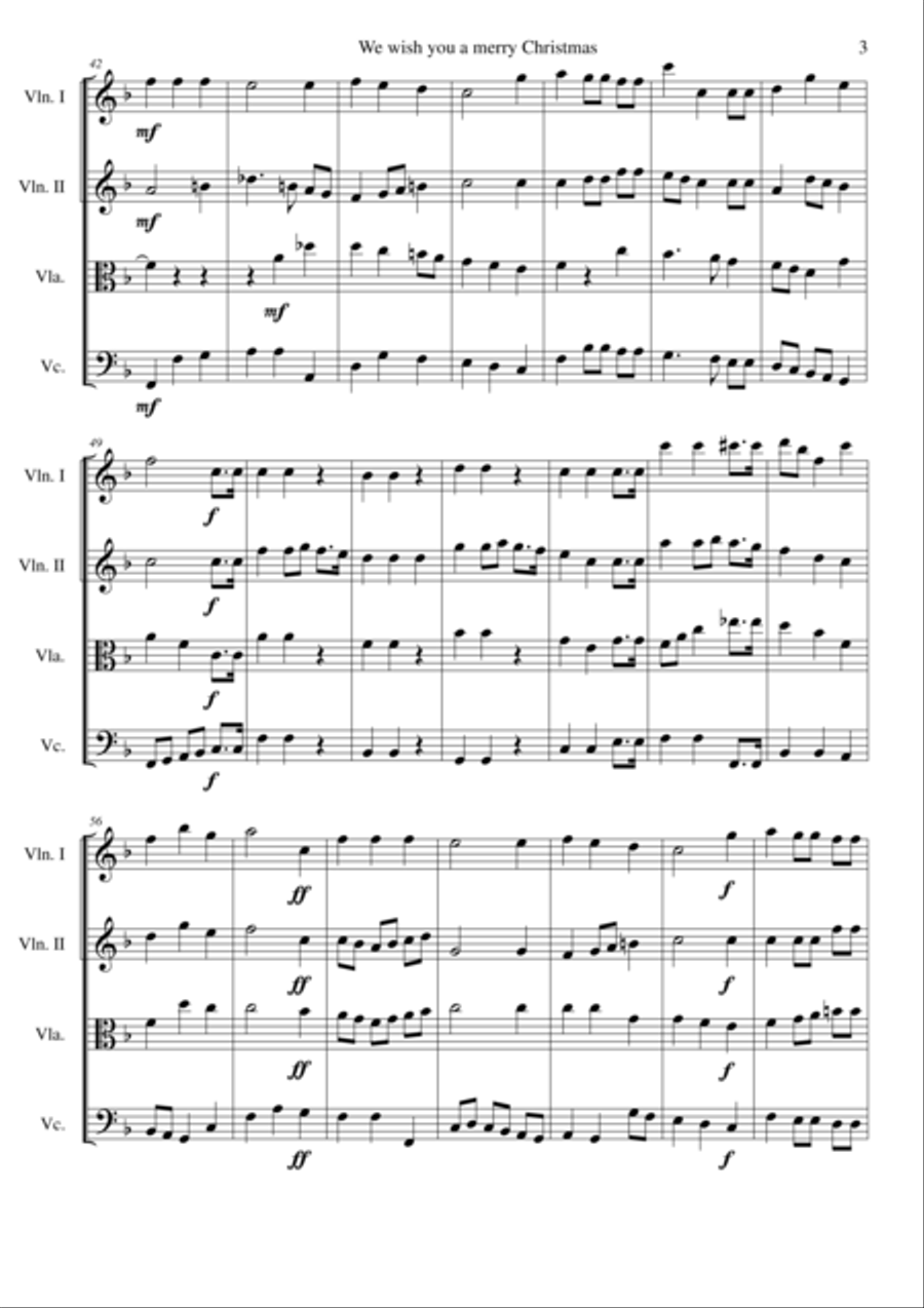We wish you a merry Christmas (after the Arthur Warrell adaptation) for string quartet String Quartet scores gallery preview page 3