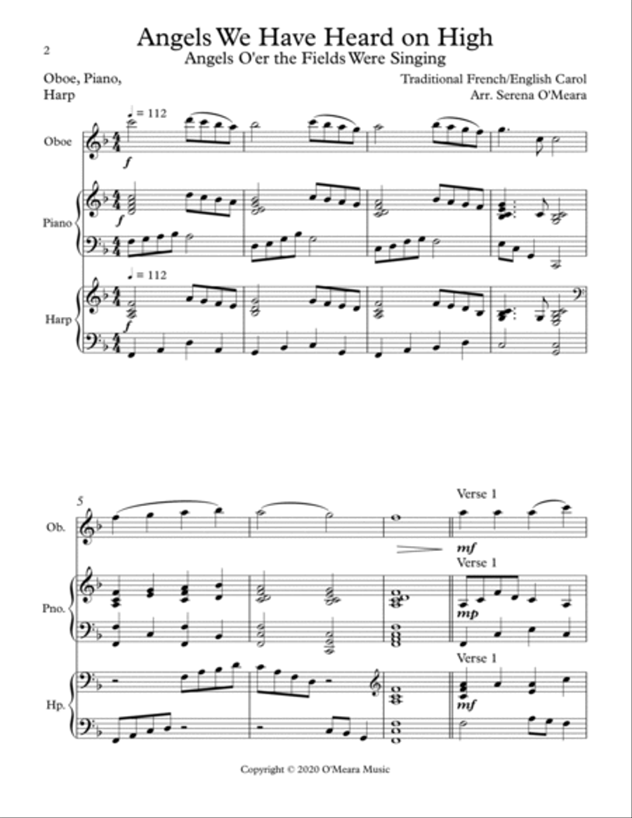 Angels We Have Heard On High, Trio for Oboe, Harp and Piano Pedal Harp scores gallery preview page 2