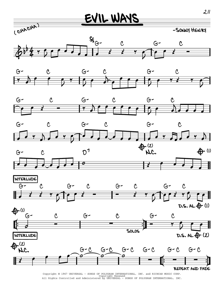 Evil Ways Piano scores gallery preview page 1