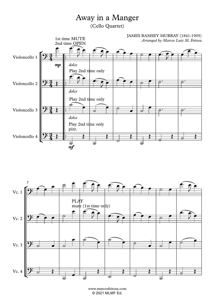 Away in a Manger - Cello Quartet String Quartet scores gallery preview page 3