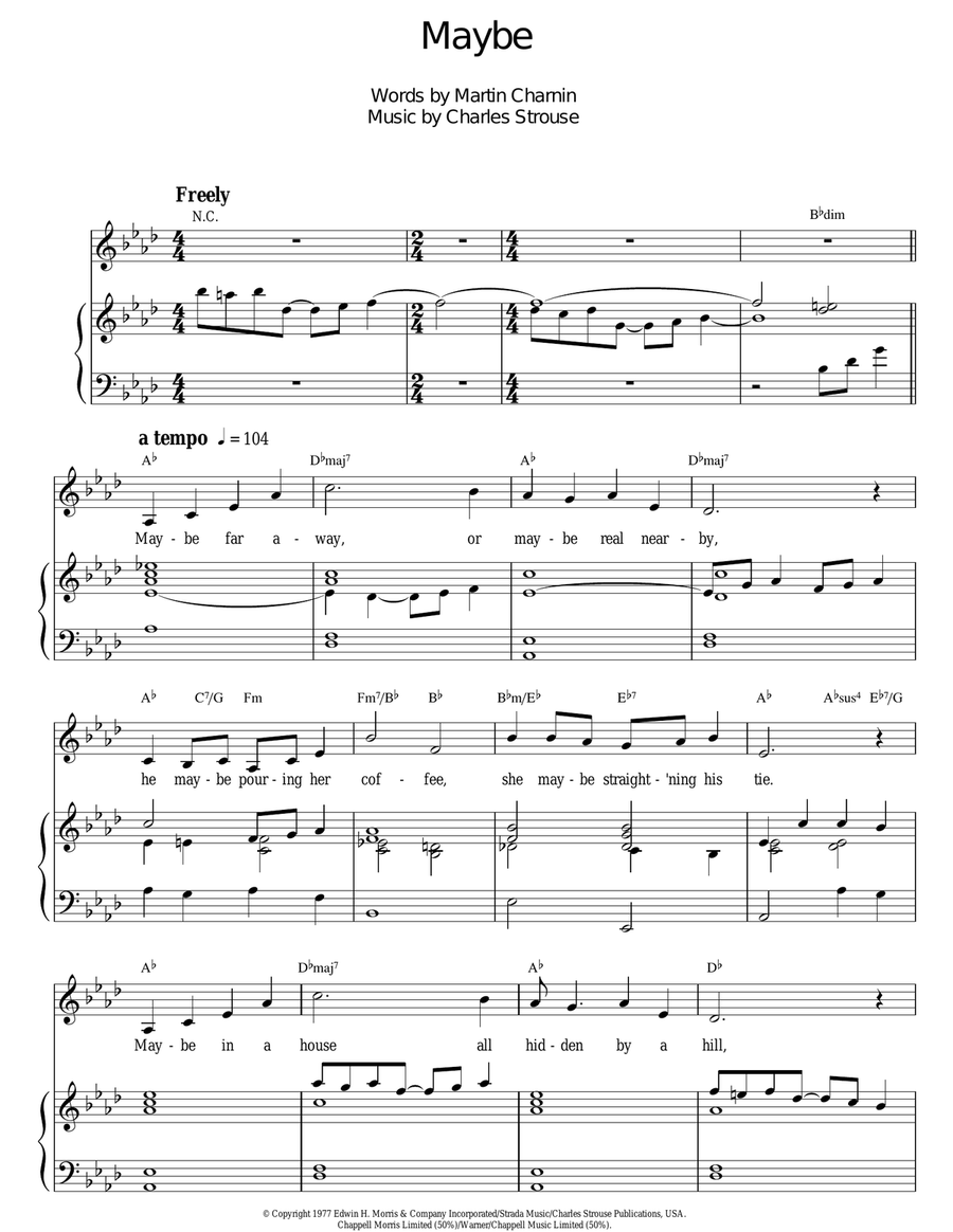 Maybe (from Annie) (1982 Original motion picture version) Piano, Vocal scores gallery preview page 1