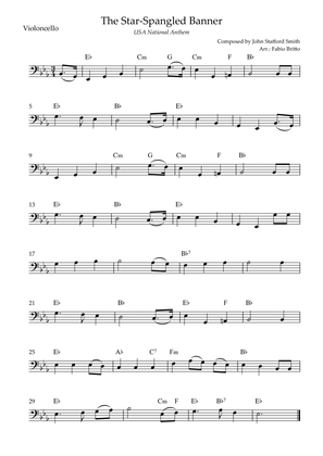 The Star Spangled Banner (USA National Anthem) for Cello Solo with Chords (Eb Major)