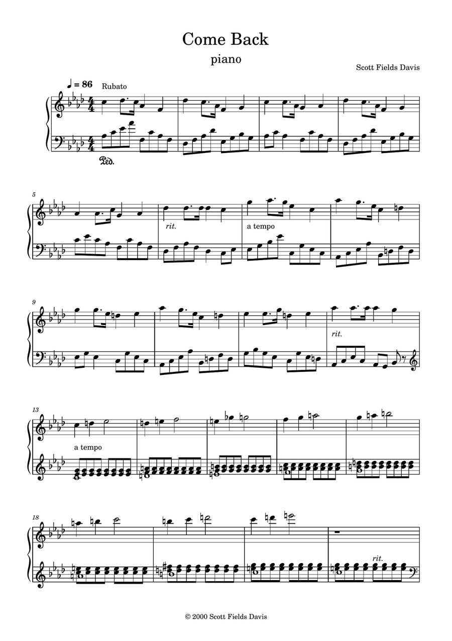 Come Back Easy Piano scores gallery preview page 1