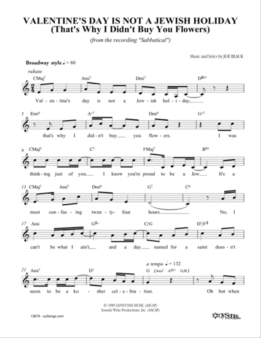 Valentine's Day Is Not A Jewish Holiday Piano scores gallery preview page 1