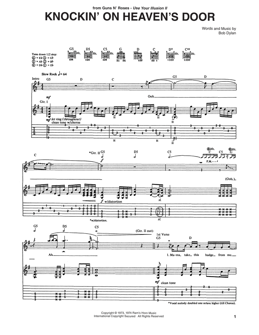 Knockin' On Heaven's Door Acoustic Guitar scores gallery preview page 1