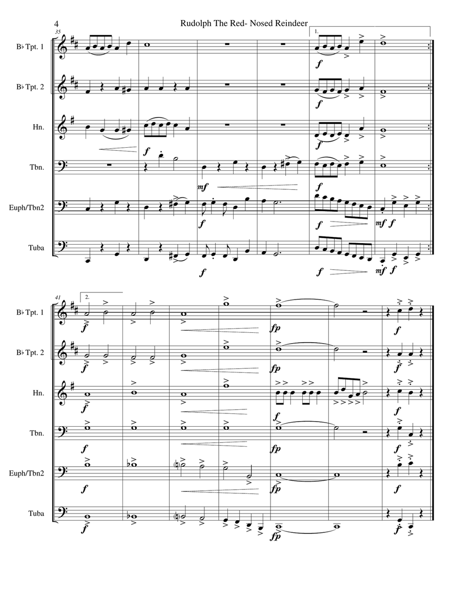 Rudolph The Red-nosed Reindeer Brass Ensemble scores gallery preview page 5