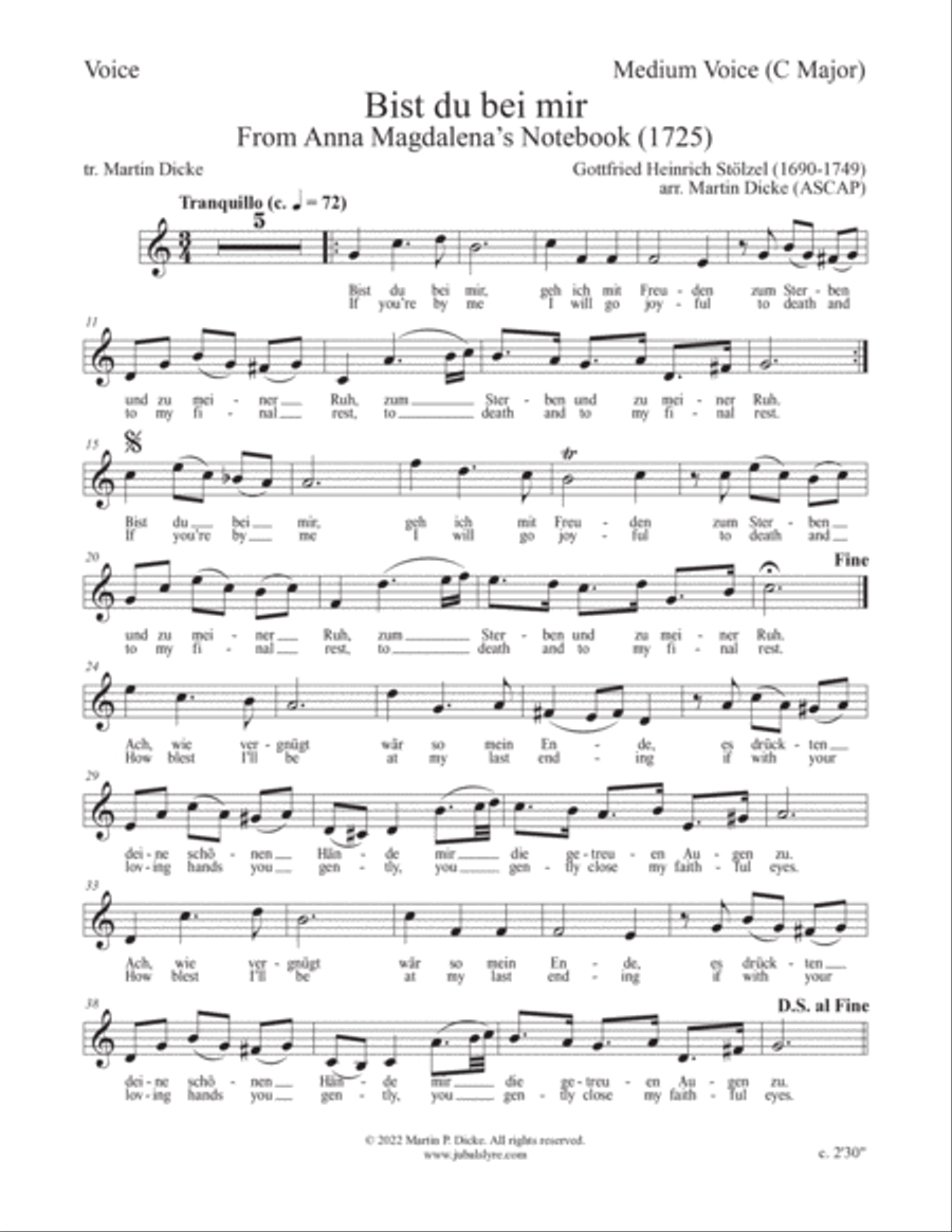 Bist du bei mir (Medium Voice with Keyboard and Optional Instruments) Medium Voice scores gallery preview page 5