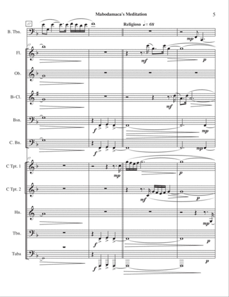 Mabodamaca's Meditation for Bass Trombone and Chamber Winds Large Ensemble scores gallery preview page 6