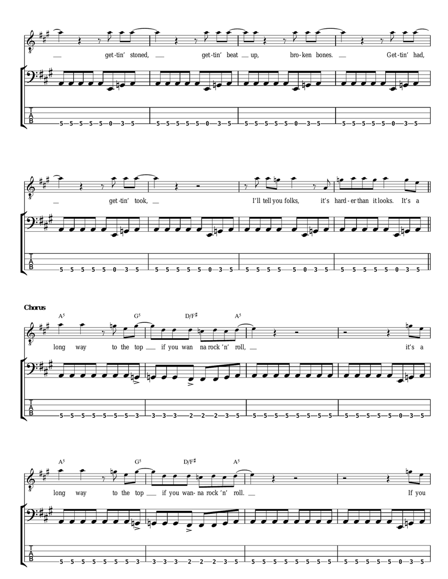 It's A Long Way To The Top (If You Wanna Rock 'N' Roll) Bass Guitar Tablature scores gallery preview page 2