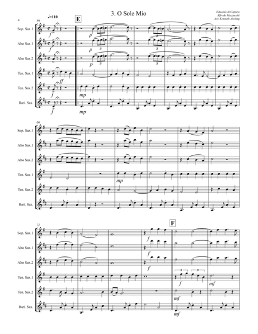 Italian Folksong Medley (for Saxophone Quintet SATTB or AATTB) Saxophone Quintet scores gallery preview page 5