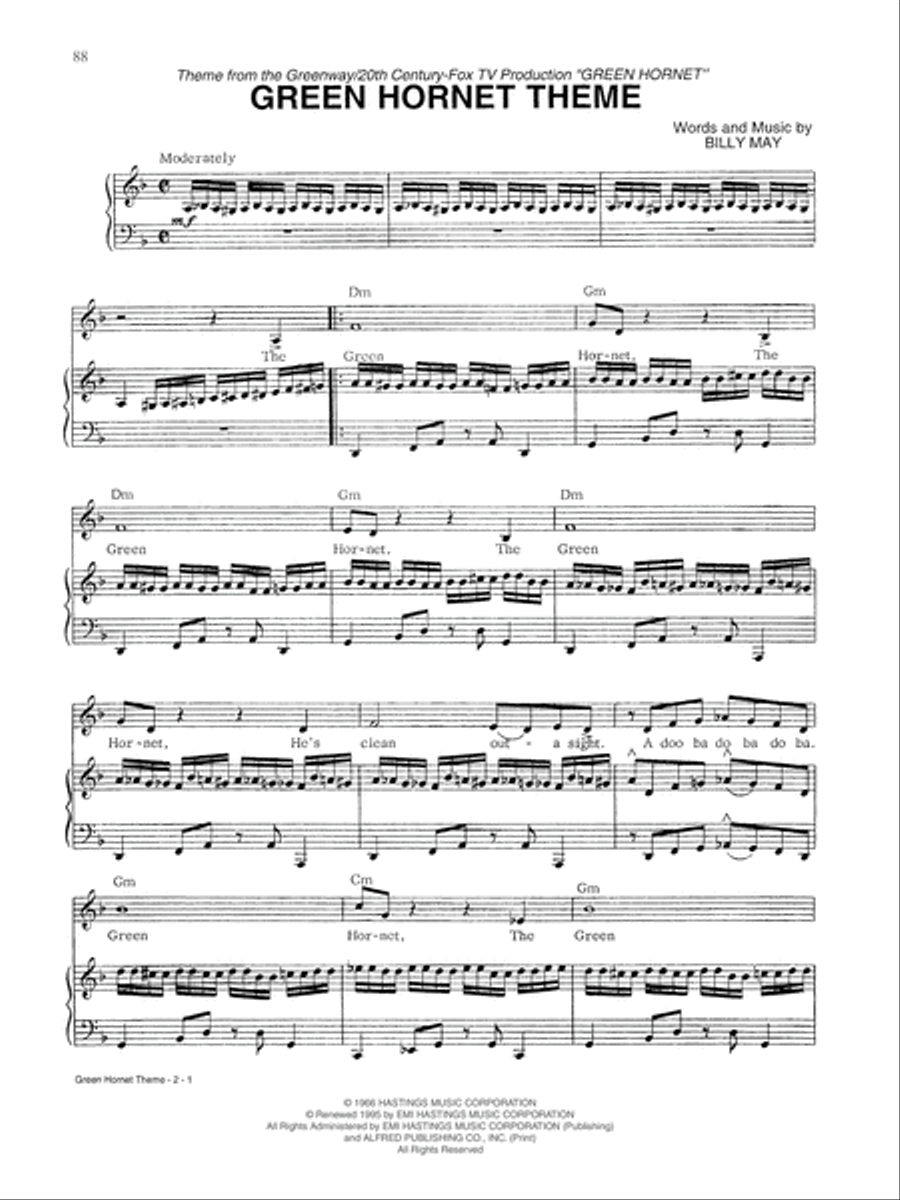 The Green Hornet Theme The Green Hornet Theme Piano, Vocal, Guitar scores gallery preview page 1