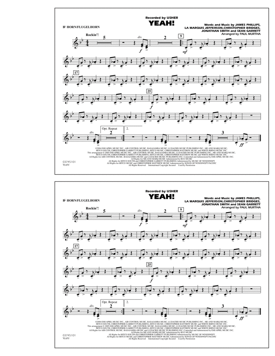 Yeah! - Bb Horn/Flugelhorn Marching Band scores gallery preview page 1